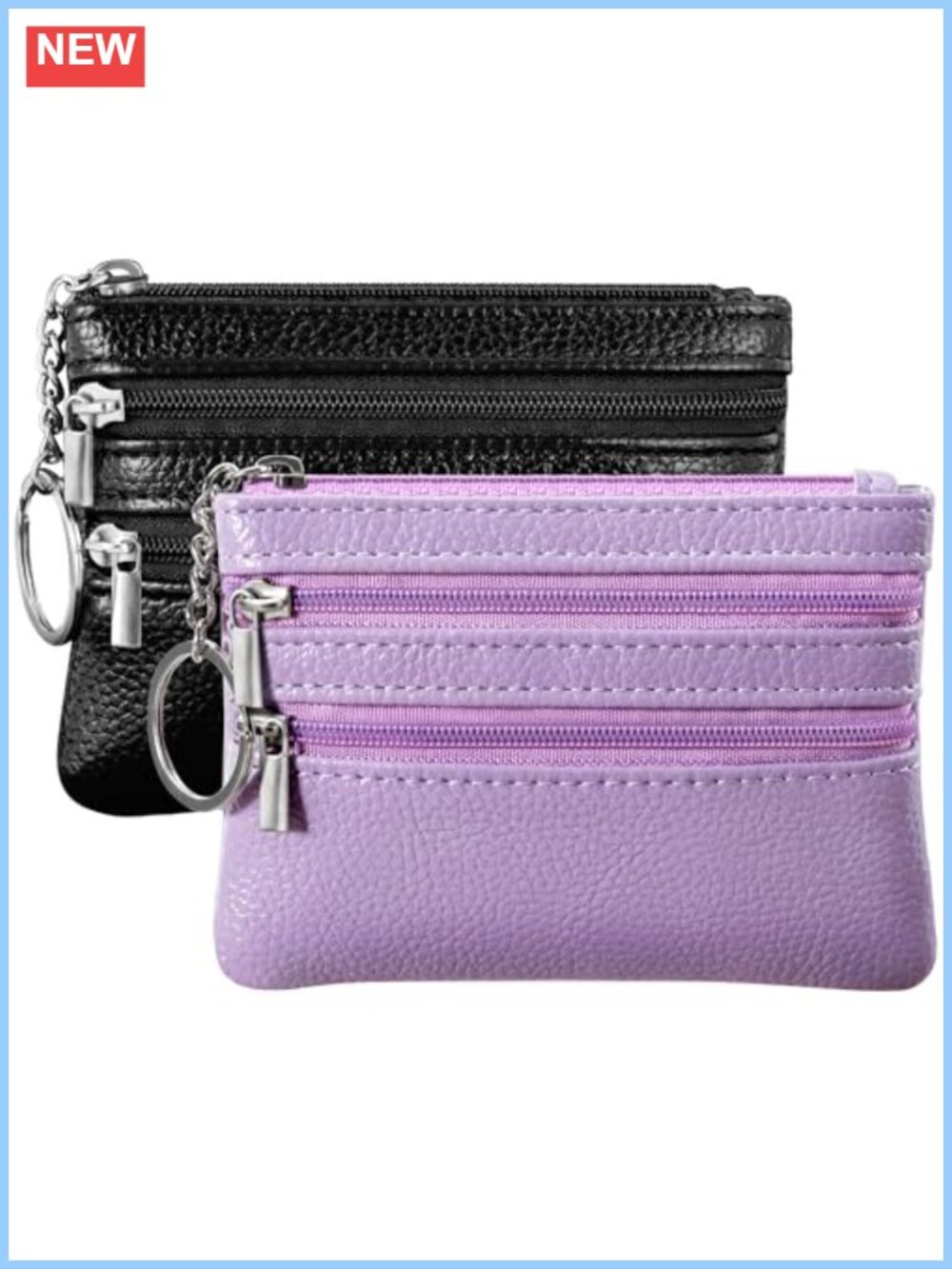 2 Pack Coin Purse Pouch Change Card Holder Wallet Keychain Fabric Zipper